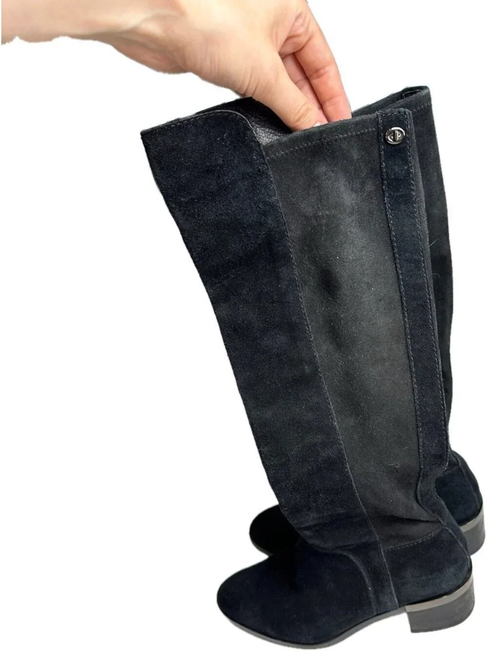 Coach Suede Ryder Tall Boots Logo Block Heel Black 6.5 B